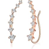 Vinoya Climber Earrings for Women Ear Crawler Earrings Rose/White/Yellow Gold Plated Cubic Zirconia Birthstone Earring