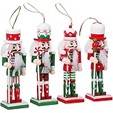 Yardwe 4pcs Christmas Nutcracker Ornament, Mini Wooden Nutcracker Soldier Figurine for Xmas Tree, Table Decor