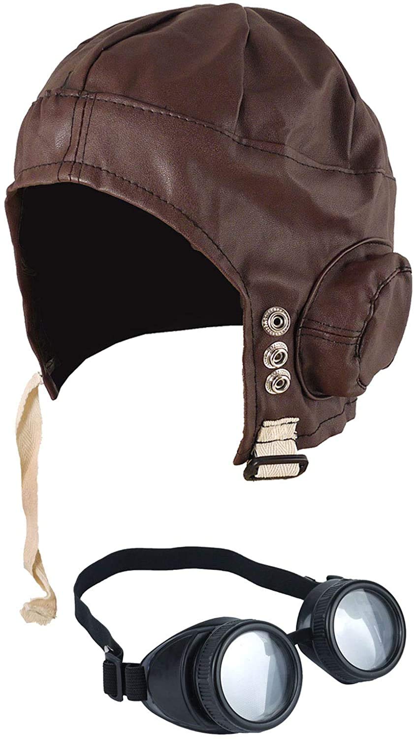 RARAยฎ Adult Biggles Hat Pilot Goggles Frame Aviator Grandpa's Great Escape Pilot Aviation Fancy Dress Kit