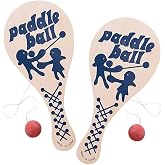 The Dreidel Company 12-Pack, 9.25 Inch Paddle Ball, Vintage Wooden Paddle Ball with String, Party Favor, Indoor and Outdoor Toy,