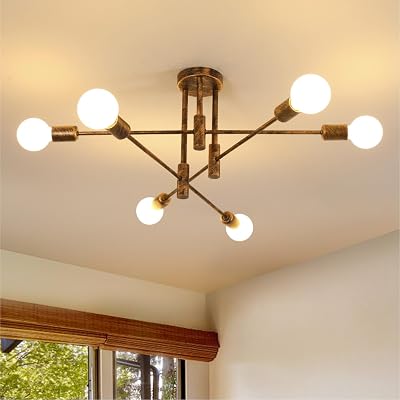 Comely Vintage Sputnik Chandelier 6 Light Bronze E27 Ceiling Lamp Semi Flush