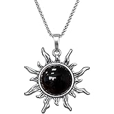 Obsidian Necklace, Healing Sun Necklace with Stainless Steel Box Chain, Unisex Protection Necklace for Men and Women
