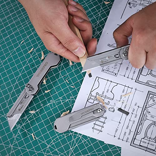 WORKPRO Folding Utility Knife, Quick Change Blades Box Cutter, 3-Pack EDC Foldable Pocket Utility Knife Sets with Belt Clip