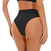 Kepblom Women's High Waisted Bikini Bottom - High Cut Cheeky Rave Bottoms for Beach, Swimming Pool,Rave Festivals
