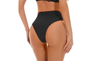 Kepblom Women's High Waisted Bikini Bottom - High Cut Cheeky Rave Bottoms for Beach, Swimming Pool, Rave Festivals