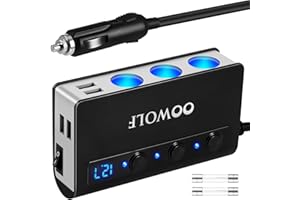 OOWOLF 7 in 1 180W Quick Charge 3.0 Cigarette Lighter Adapter, with Cigarette Lighter Function, for 12V-24V Car, 3-Socket Spl