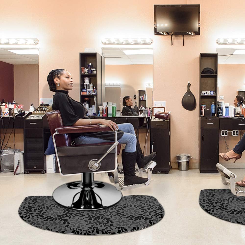 Mefeir 3’ x 4’ Semi Circle Salon Mat Anti Fatigue for Hair Stylist, 5/8’’ Thick Standing Floor Matt Under Styling Chair, Anti-Slip Warterproof Beauty Barber Supplies,Leaf Lines Color: Kitchen & Dining