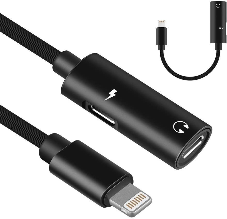 MaxTeck iPhone Jack Adapter, Dual Music&Charging Splitter for iPhone X/8/8 Plus/7/7 Plus iPhone 2 in 1 Converter for Headphone Audio & Charge. Compatible IOS 11 or Update NOT for iphone 6 6S 5 5S SE