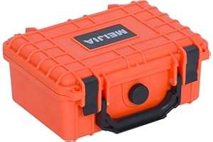 MEIJIA IP67 waterproof hard compact case,Customizable Fit Foam,8.12”x6.56”x 3.56”,Fit Use of Drones, Cameras,Equipments,lens (Orange)