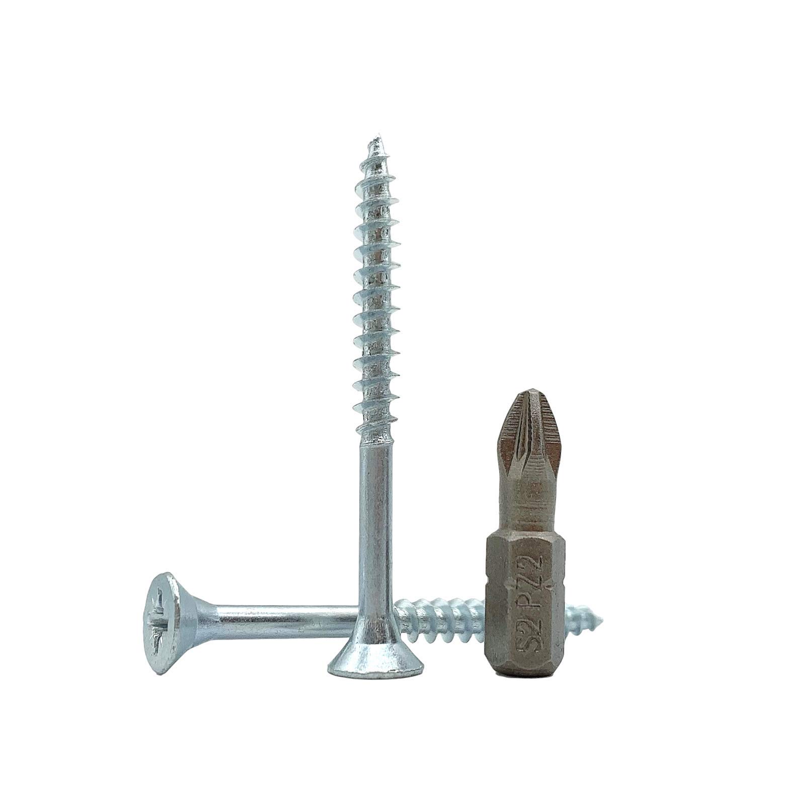 (Pack of 500 pcs) Zinc Plated Steel 4.0 x 50 mm Wood Screws, Partially Threaded, Pozi-Drive Head, Countersunk Head, Chipboard Screws (500, 4.0 x 50 mm)