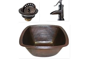 SimplyCopper 15" Square Copper Bar Sink with 3.5" Strainer Drain and ORB Faucet