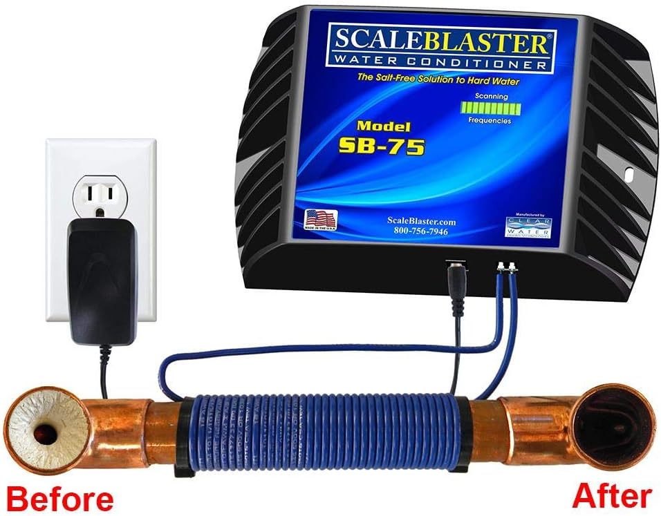 ScaleBlaster SB-75 Scale Blaster Black with Warranty, Sustainable Hard Water Softener Conditioner Descaler, Limescale Remover, Salt and Chemical Free, Made in the USA - - 