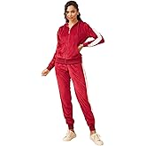 TanBridge 2 Piece Outfits Women's Velour Sweatsuits Long Sleeve Zip Up Hoodie Sweatpants Tracksuits for Women