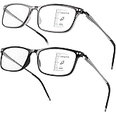 SKYOAK 2 Pack Premium Lightweight Progressive Multifocus Reading Glasses Men, Aluminum Arm TR90 Frame Blue Light Blocking Spring Hinge Computer Readers(for Mid-Near Range approx 3ft,+2.25)