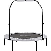 HolaHatha 48-Inch Foldable Mini Trampoline Fitness Rebounder for Home Gym Workouts, White – with 5-Level Adjustable Handle, Heavy-Duty Steel Frame, Portable Design, and Supports up to 440 Pounds