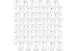 CAKETYCG 48 Pack Warm White Unscented Clear Glass Filled Votive Candles. Hand Poured Wax Candle Ideal Gifts for Aromatherapy Spa Weddings Birthdays Holidays Party.