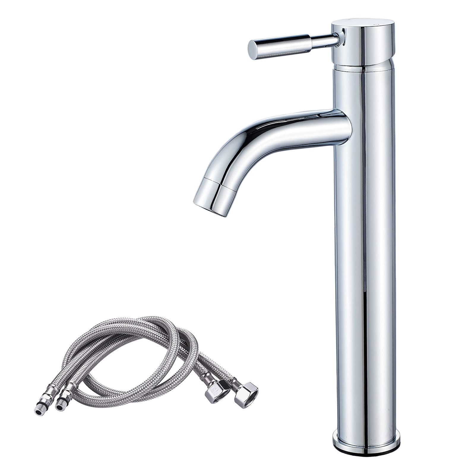 Tall Basin Mixer Taps,XBMY High Rise Single Lever Chrome Brass Countertop Bathroom Sink Tap for Cloakroom&Washroom