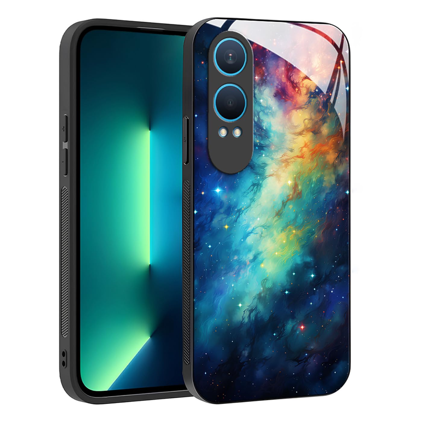 YUXING Slim Case for OnePlus Nord CE 4 Lite 5G - Abstact Art Geometry Pattern Design Anti-scratch Glass Back Cover, Anti-slip Shockproof Bumper Case (Starry Sky)
