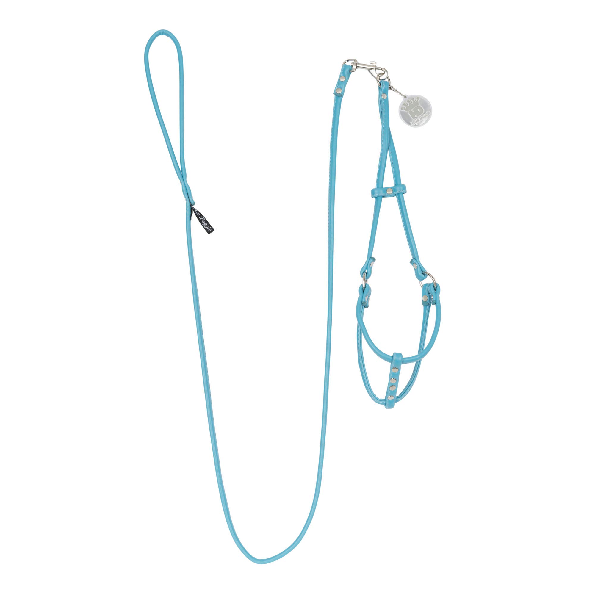 Hip Doggie HD-6SIPLT-XS Soft Faux Leather Step-in Harness with Detachable Leash Turquoise XS