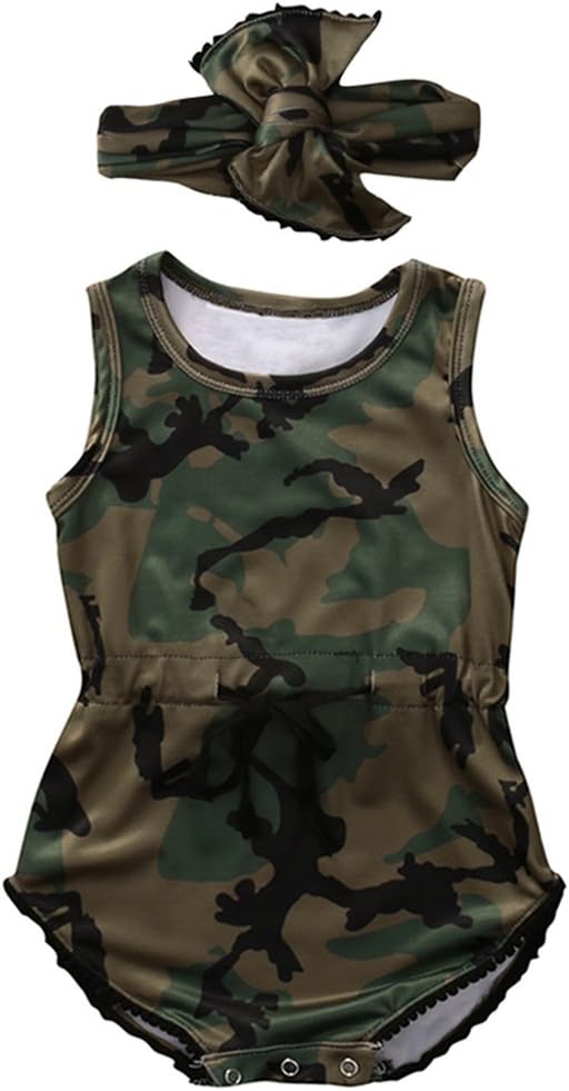 KIDSA0-24M Camo Baby Boy Girl Romper Clothes One-Pieces Jumpsuit Bodysuit Outfits Set with Headband