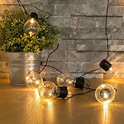 Solar Globe Bulb Lights, Outdoor Waterproof 11.5ft 10 LED Clear Plastic Solar Powered Christmas Bulbs Lights, 2 Modes Village Holiday Decoration Lights for Garden Patio Homes Wedding Party(Warm White)