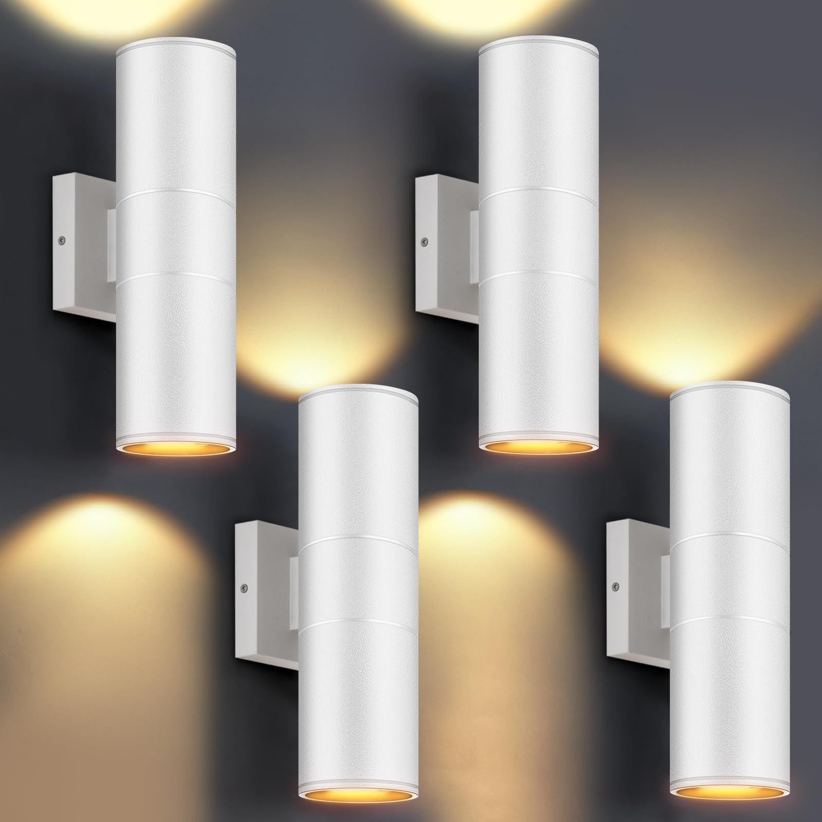 Photo 1 of DAKAFUL Outdoor Wall Lights 4Pack, Integrated LED Cylinder Up Down Lights, 12W 2700K Aluminum Exterior Wall Light, Outdoor Light Fixture for Porch Patio Door.(Matte White)