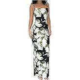Verdusa Women's Holiday Floral Print Bodycon Maxi Dress Backless Summer Cami Dress