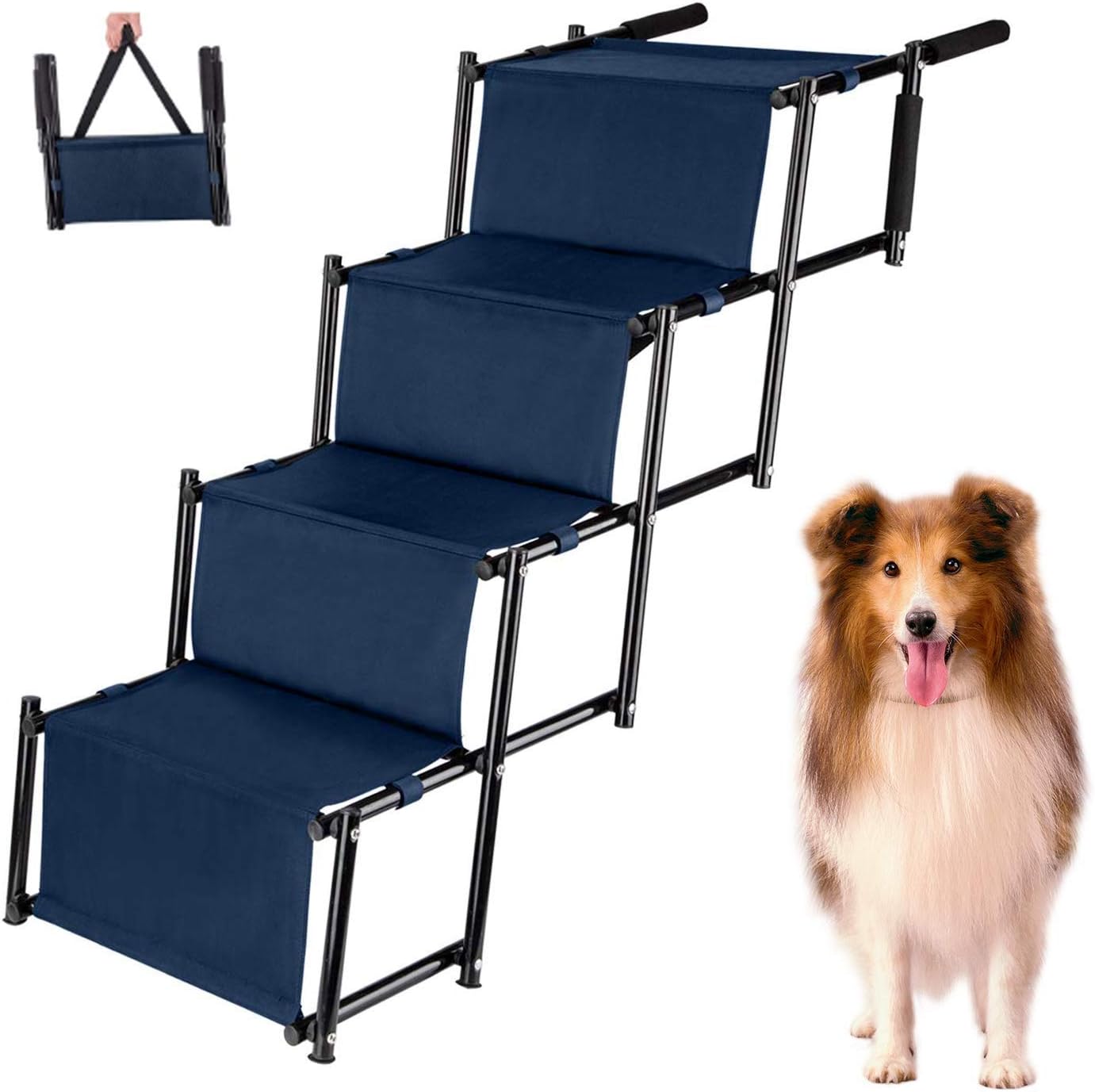 USINSO Dog Car Step Stairs pet ladder steps folding Height Adjustable Durable Metal Frame (Up to 100 lbs)Lightweight Portable RAMP for Large and Medium Dog Car SUV Couch and Bed for indoor outdoor use