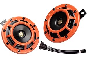 FARBIN Car Horns 12v Loud Eletric Car Horn Super tone 12V High Tone/Low Tone Metal Twin Horns Kit Train Horn for Motorcycle Car Truck (orange)