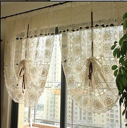 Lace Window Curtain French Crochet Window Panels Pair Cotton