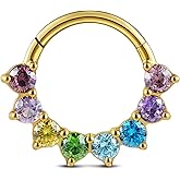 FINE4U Daith Piercing Jewelry 16G 8mm 10mm - ASTM F136 Titanium Septum rings, Cartilage Earring, Nose Rings Hoops, Hinged Clicker