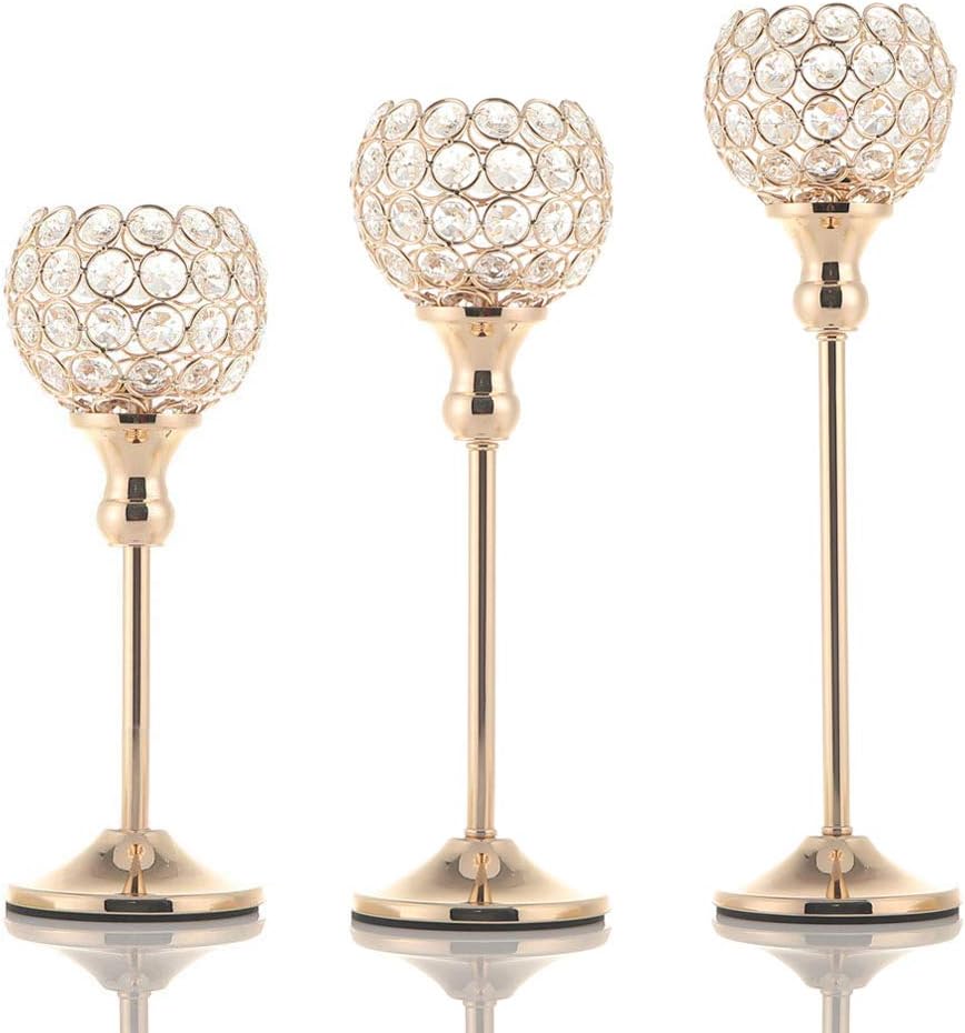 Vincidern Gold Crystal Candle Holder Decor for Wedding Centerpiece, Tealight Candlestick Holder for Fireplace Candelabra, Home Decor, Party, Housewarming Gift (Pack of 3Pcs): Home & Kitchen