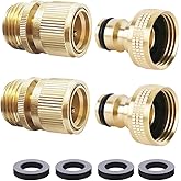 HQMPC Garden Hose Quick Connect Solid Brass Quick Connector Garden Hose Fitting Water Hose Connectors 3/4 inch GHT (2SETS)
