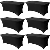 Lemict 6FT Black Table Cloth - 6 Pack Fitted Stretch Rectangle Spandex Tablecloth, Washable Table Cover for Party, Picnic, Wedding, Banquet, Birthday and Festival(30" x 72")