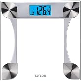 Taylor Digital Bathroom Scale with Glass Platform and Blue Backlit Display - Body Weight Scale, 440 lb Capacity, 2-User Weight Tracking, 12.2 in Platform, Clear
