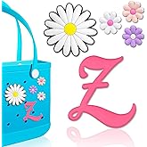 Hikkcos 5 Pcs Letter Charms for Bog Bag Accessories - Clips, Insert, Charm Decorative Alphabet for Handbag, Beach Tote, Simple Modern Beach Bag, Rubber Tote