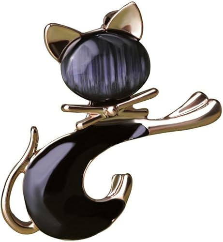 Amazon Astral 合金 メタル ブラック 猫 ブローチ 女性用 エナメルクラフト オパールストーン 帽子 アクセサリー スカーフクリップ ゴールドカラー かわいいジュエリー ブローチ 通販