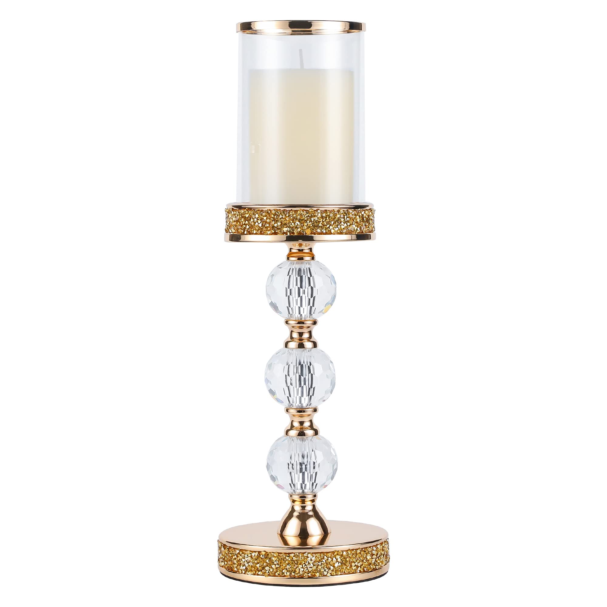 Photo 1 of Hurricane Glass Candle Holders, Gold Pillar Candle Holders for Pillar Candle, Magnetic Glass Cover, Crystal Candlesticks Holder for Dining Coffee Table, Wedding,Events,Parties, Home Decor