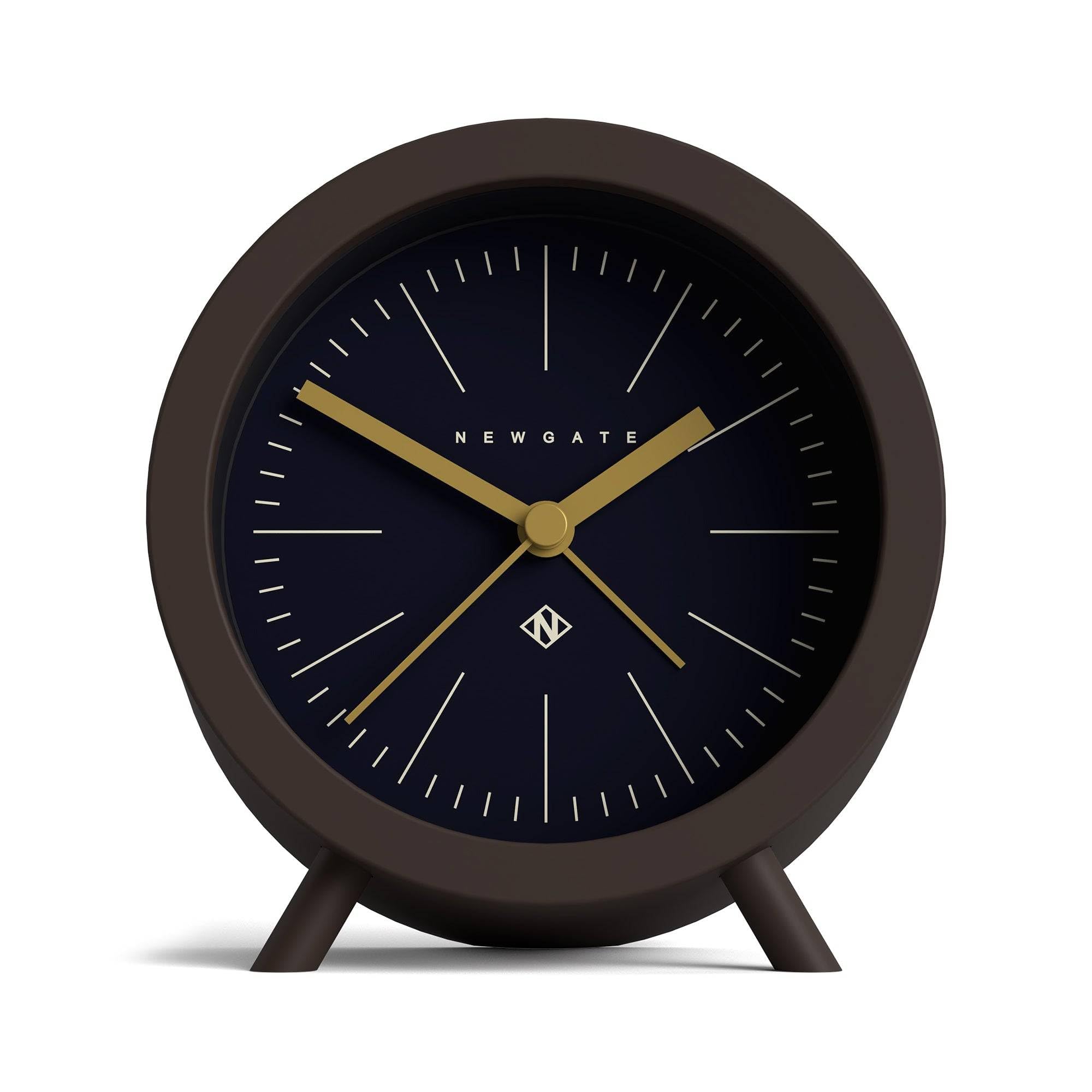 NEWGATE® Fred alarm clock | Modern barrel design | Chocolate brown and blue | Ideal for bedside, desk or shelf | Modern retro scandi bedroom & office accessory