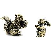2PCS Antique Bronze Small Squirrel Rabbit Ornament Solid Copper Statue Figurines Brass Squirrels Nuts Tea Pet Incense Holder Desk Decoration