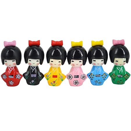 AiSi 6er Set japanische Miniatur-Deko, Deko Figur, mini Dekofiguren Mädchen, Tischdeko je 2.5*4.5cm Kimono Design