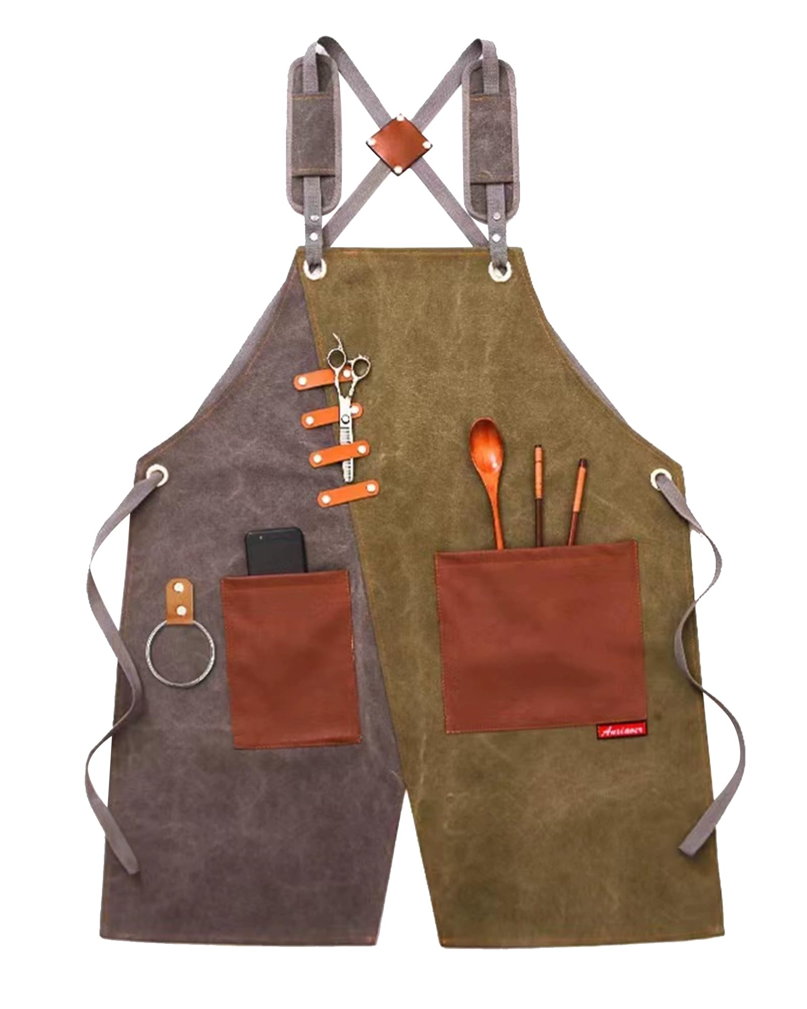 Small snail Retro Canvas Pottery Apron Waterproof Split Leg for Men Women Cross Back Apron with Pockets for Garden Woodwork Painting Hairdressing