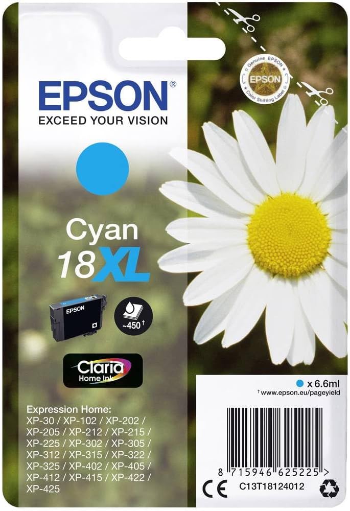 Epson 18XL Cyan Daisy High Yield Genuine Claria Ink Cartridge XL Capacity