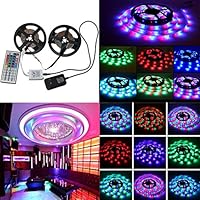 32.8 Ft (10M) SMD 3528 RGB 600 LED Light Strip,Color Changing Kit with 44 Keys IR Remote Control+12V Power Supply(Only RGB, No White)