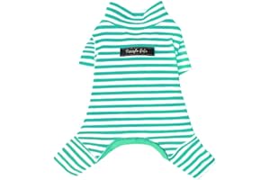 Hdwk&Hped Soft Cotton Dog Pajamas for All Seasons, Striped Pet Bottoming Jumpsuit for Small Dog Cat Puppy (#4, Striped Style - Light Green)