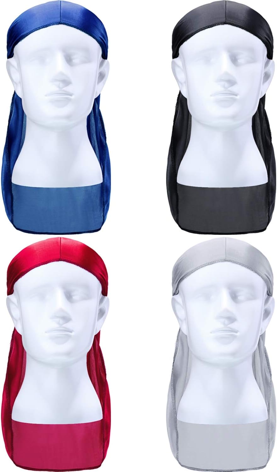 8 Pieces Silky Durag Caps Elastic Wave Cap Long Tail Headwraps Wide Straps Waves (Color 1): Clothing
