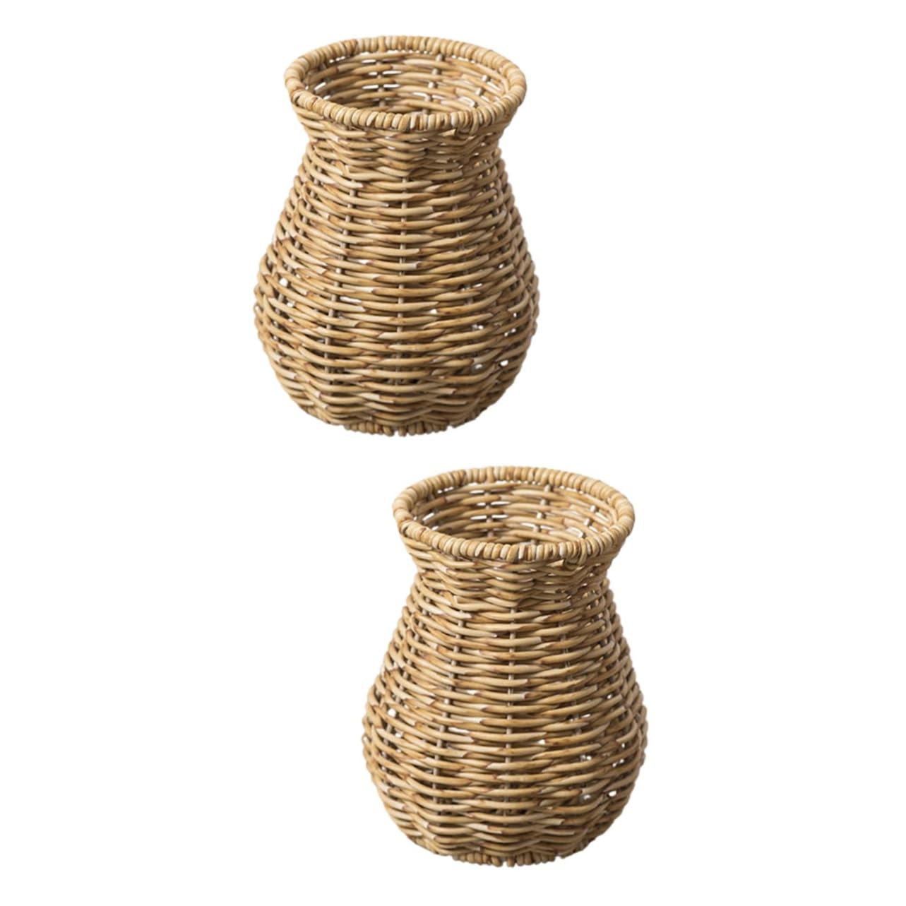 Photo 1 of Cabilock 2pcs Imitation Rattan Vase Rustic Handmade Decor for Dried Flowers Chic Centerpiece for Home Office Balcony Artful Floral Arrangements for Stylish Interiors