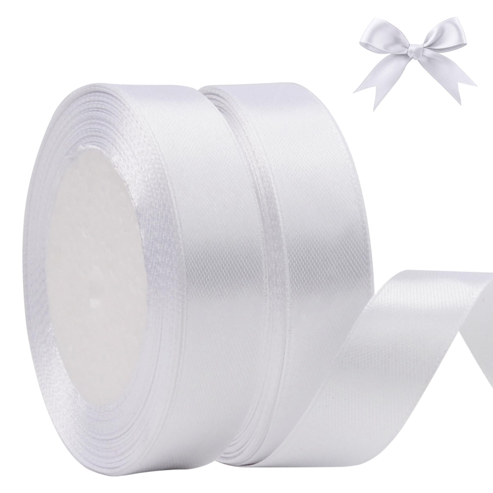 KEYIDO White Ribbon 20mm Wide, 50 Yards White Satin Ribbon for Gift Wrapping, Hair Bow, Florist, Crafts, Car, Wedding, Christmas Party Decoration (25 Yards/Roll)