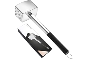 FAVIA Meat Tenderizer Tool 304 Stainless Steel Kitchen Meat Mallet Premium Heavy Duty Meat Pounder Flattener Dual-Side Meat Hammer With Comfortable Grip for Steak Chicken 1.35lb (Black)
