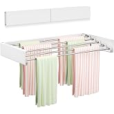 Vikaqi Wall Mounted Clothes Drying Rack 23.6", Foldable Wall Mount Laundry Rack Folding Indoor, Drying Rack Clothing Collapsible, Hidden Space Saver with Wall Template, 5 Rods, White
